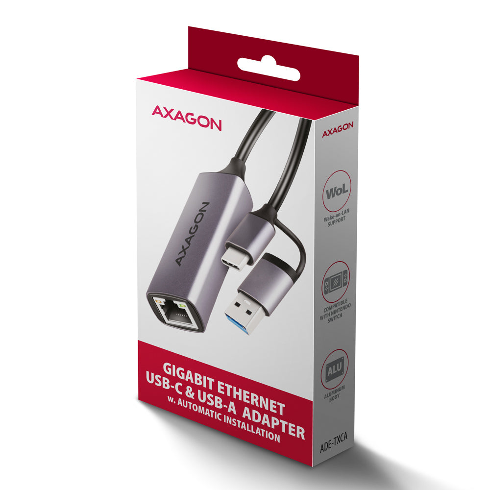 Axagon ADE-TXCA Gigabit Ethernet Adapter USB-C+ USB-A - titangrau - Adapter - Digital/Daten 1000 Mbit/s (9)