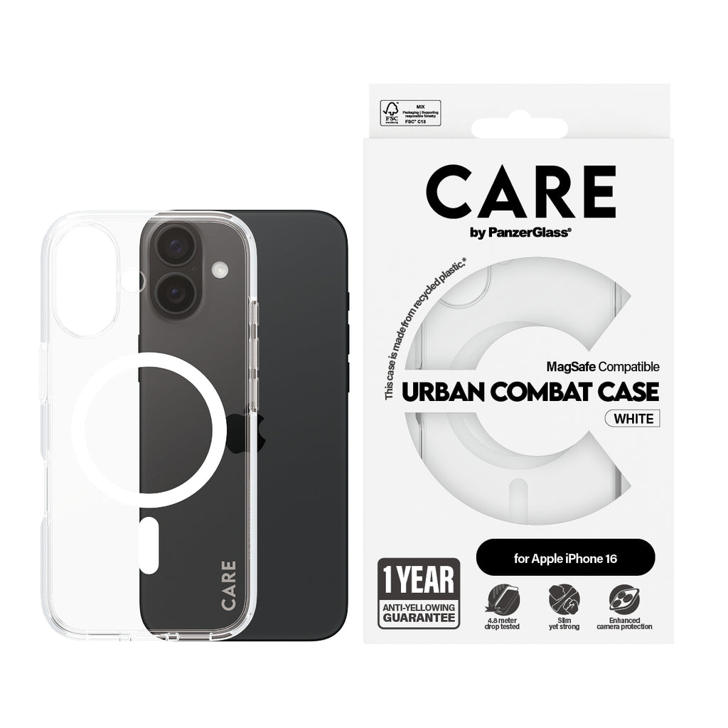 PanzerGlass CARE™ by ® Funda Urban Combat Transparente con MagSafe Blanco iPhone (1337)
