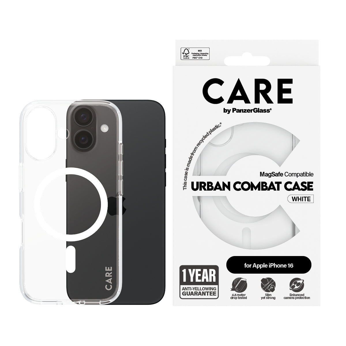 PanzerGlass CARE™ by ® Funda Urban Combat Transparente con MagSafe Blanco iPhone (1337)