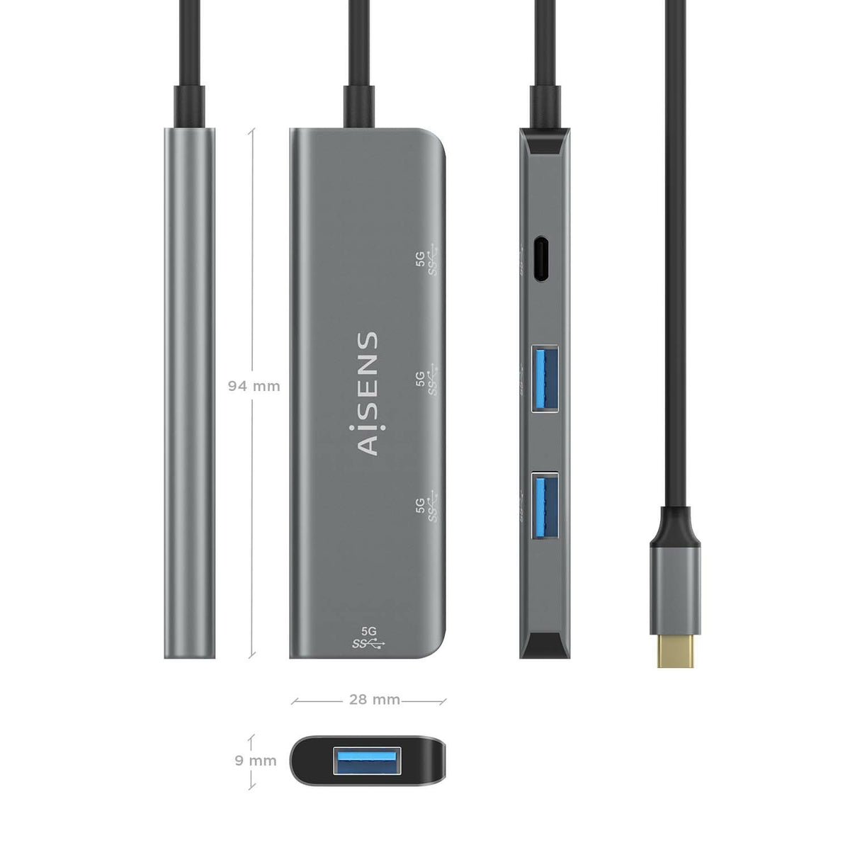 AISENS A109-0762 hub de interfaz USB 3.2 Gen 1 (3.1 Gen 1) Type-C 5000 Mbit/s (5)