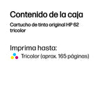 HP 62 Tri-color Original Ink Cartridge cartucho de tinta 1 pieza(s) Estándar Cian, Magenta, Amarillo (4)