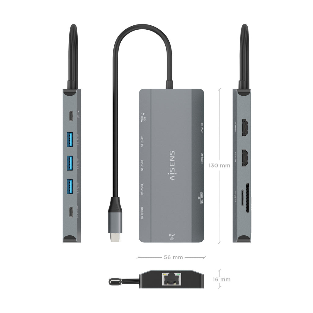 AISENS ASUC-10P052-GR base para portátil y replicador de puertos Alámbrico USB 3.2 Gen 1 (3.1 Gen 1) Type-C (5)