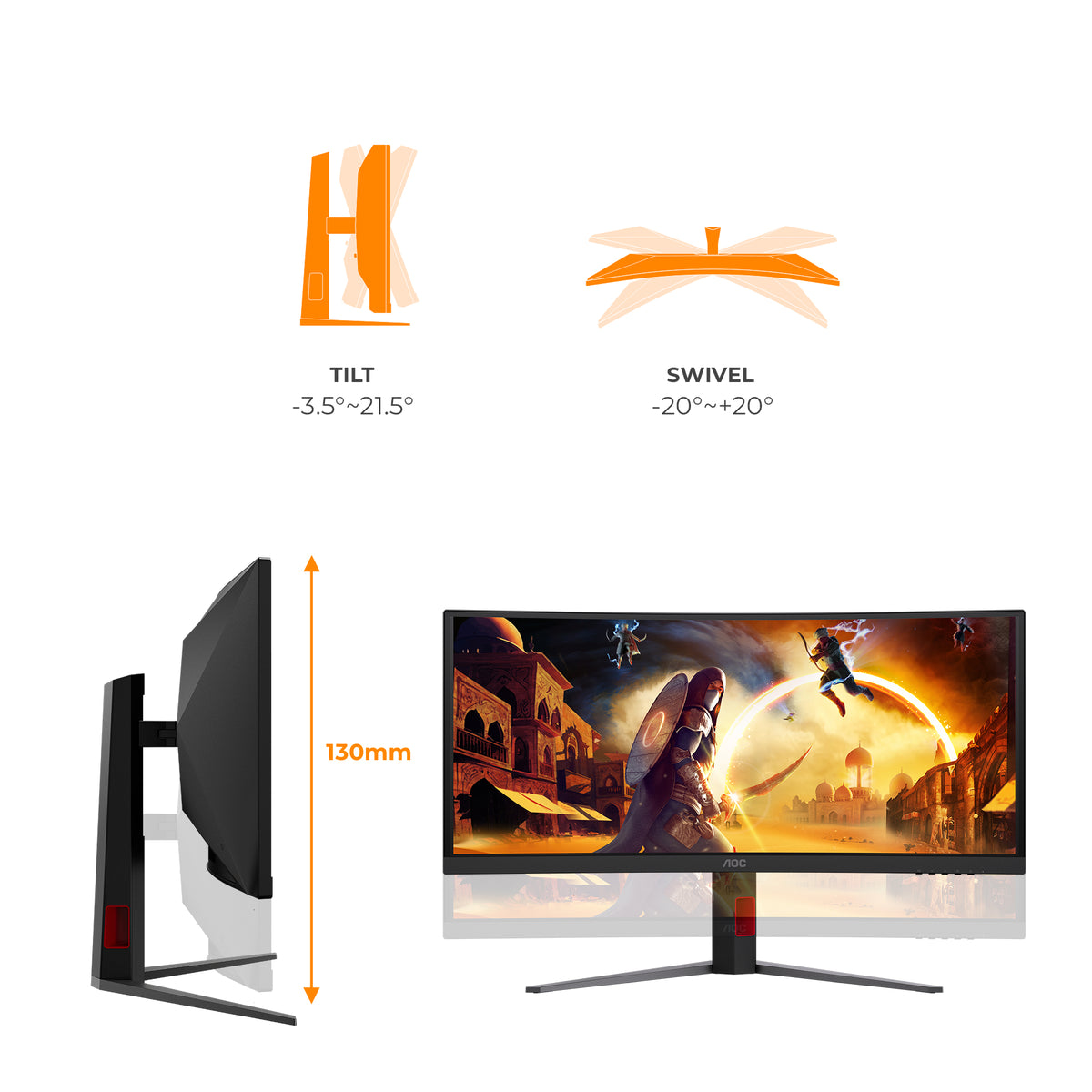 AOC G4 CU34G4CAP pantalla para PC 86,4 cm (34") 3440 x 1440 Pixeles UltraWide Quad HD LCD Negro, Rojo (4)