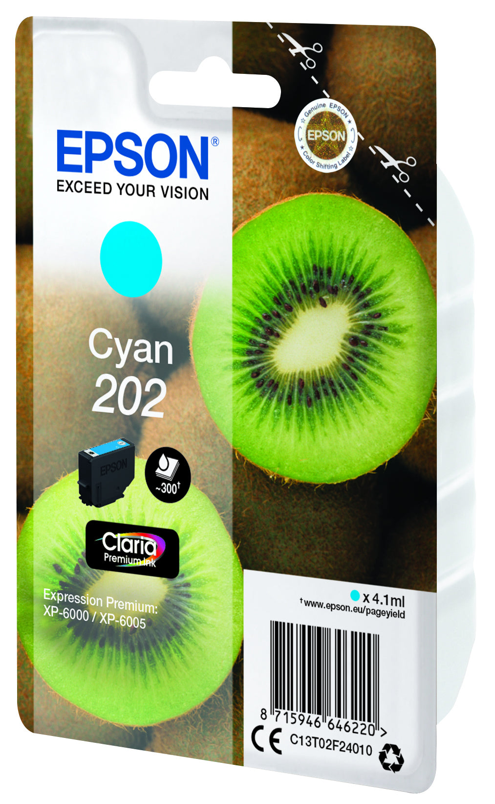 Epson Kiwi 202 cartucho de tinta 1 pieza(s) Original Rendimiento estándar Cian