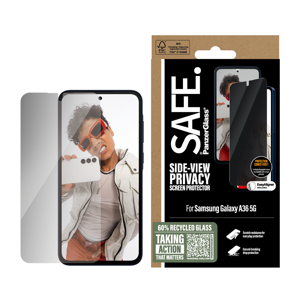 PanzerGlass SAFE. by ® 2-Way Privacy Screen Protector Samsung Galaxy A36 5G