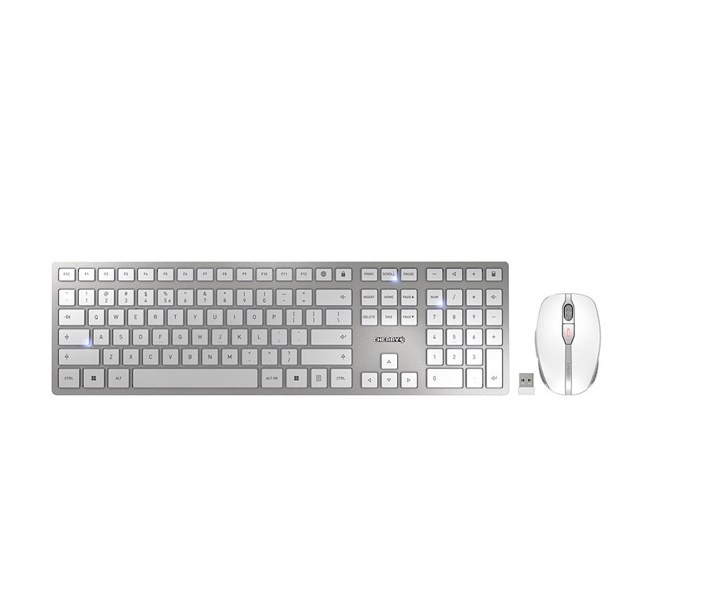CHERRY DW 9100 SLIM teclado Ratón incluido Universal RF Wireless + Bluetooth QWERTY Inglés de EE. UU. Plata