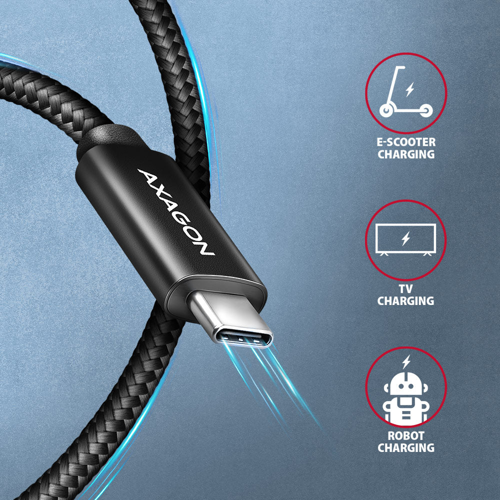 Axagon BUCM2-CM30AB Ladekabel USB-C zu USB-C 2.0, 3 m, PD 240 W 5 A, ALU - Schwarz - 3 Meter langes USB-C zu USB-C Kabel - Daten- und Ladefähig cable USB USB 2.0 USB C 0,48 Gbit/s Negro (6)