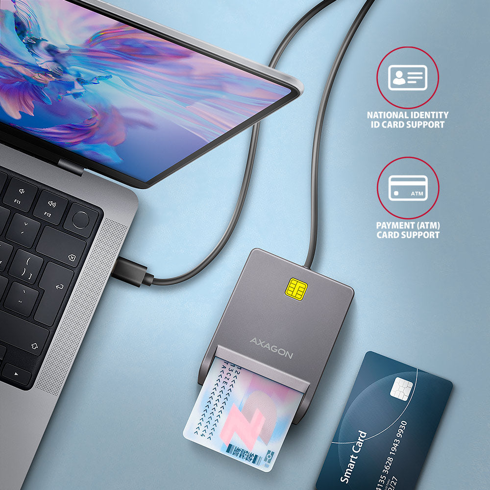 Axagon CRE-SM3TC lector de tarjeta inteligente Interior USB USB Tipo C Gris (2)