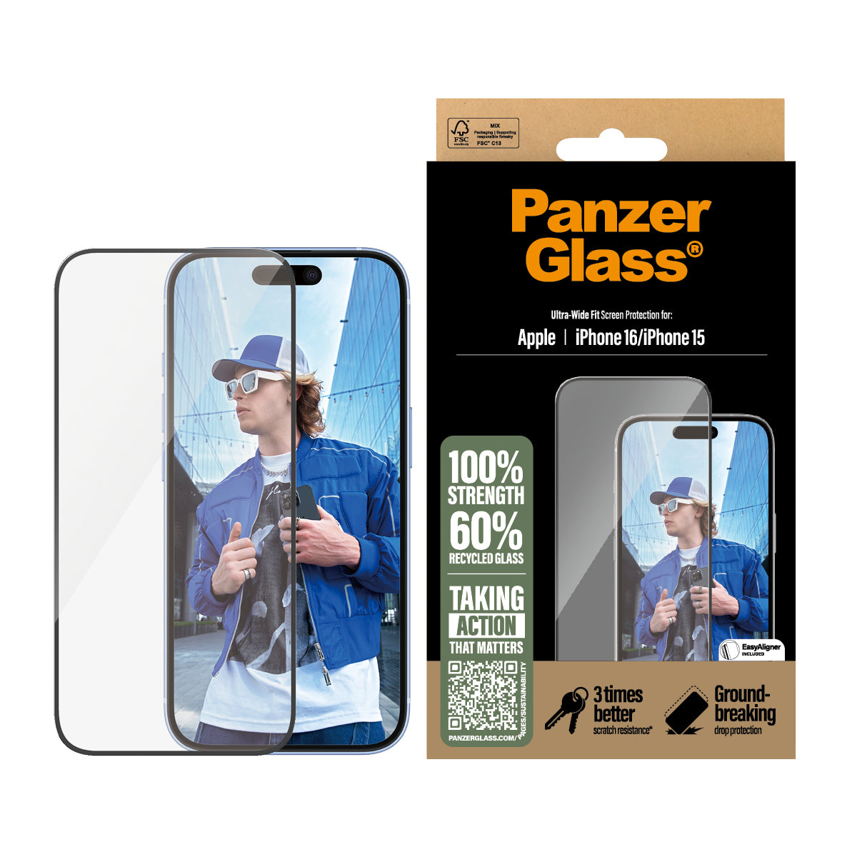 PanzerGlass ® Screen Protector iPhone 16 | 15 | Ultra-Wide Fit Protector de pantalla Apple 1 pieza(s) (2)