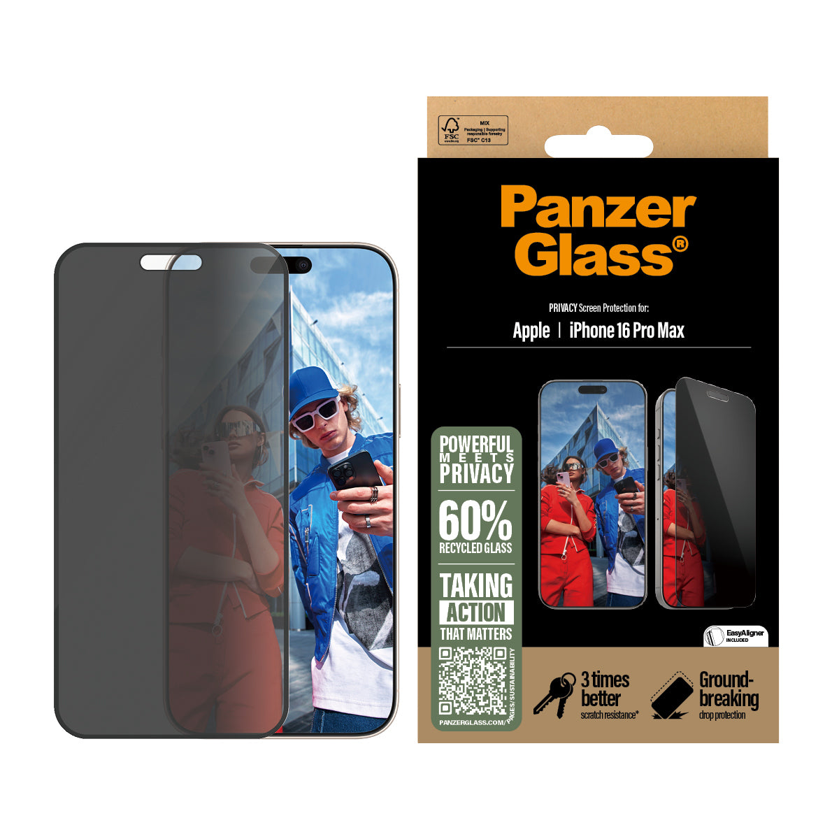 PanzerGlass ® 2-Way Privacy Screen Protector iPhone 16 Pro Max