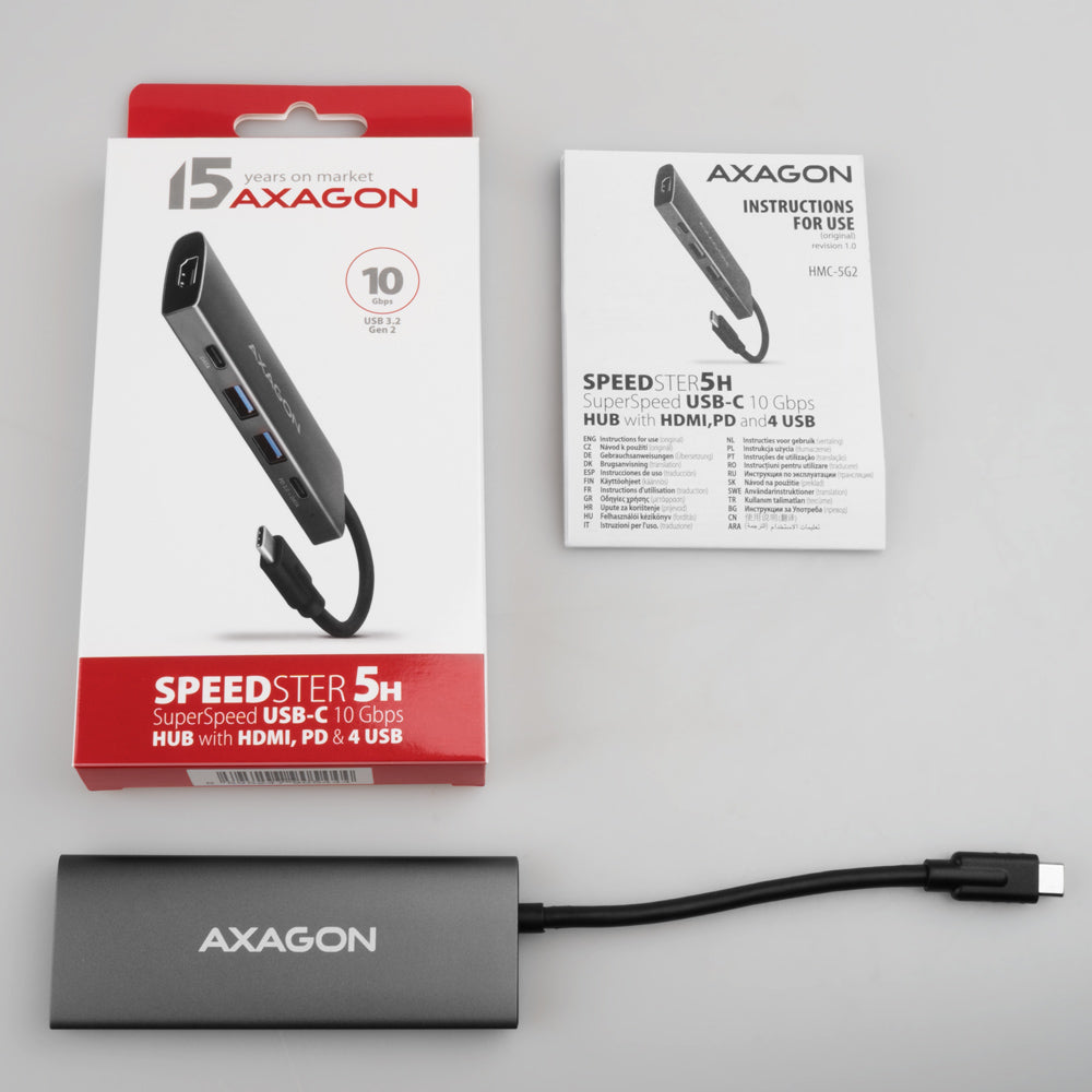 Axagon HMC-5G21 base para portátil y replicador de puertos Alámbrico USB 3.2 Gen 2 (3.1 Gen 2) Type-C Gris (8)