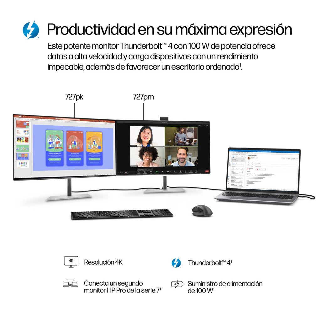 HP Series 7 Pro 27 inch 4K Conferencing Monitor - 727pm pantalla para PC 68,6 cm (27") 3840 x 2160 Pixeles 4K Ultra HD LCD Negro (7)