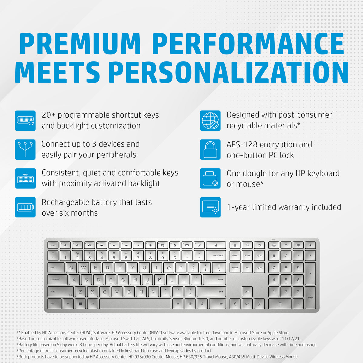 HP 970 USB+BT Programmable Wireless keyboard Home Bluetooth Silver (8)