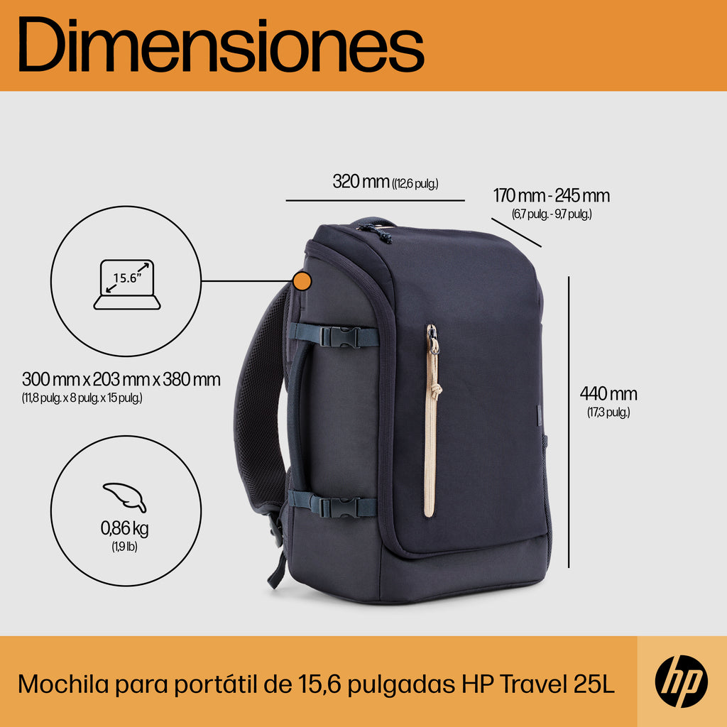 HP Travel 25 Liter 15.6 Iron Gray Laptop Backpack 39,6 cm (15.6") Azul, Gris (5)
