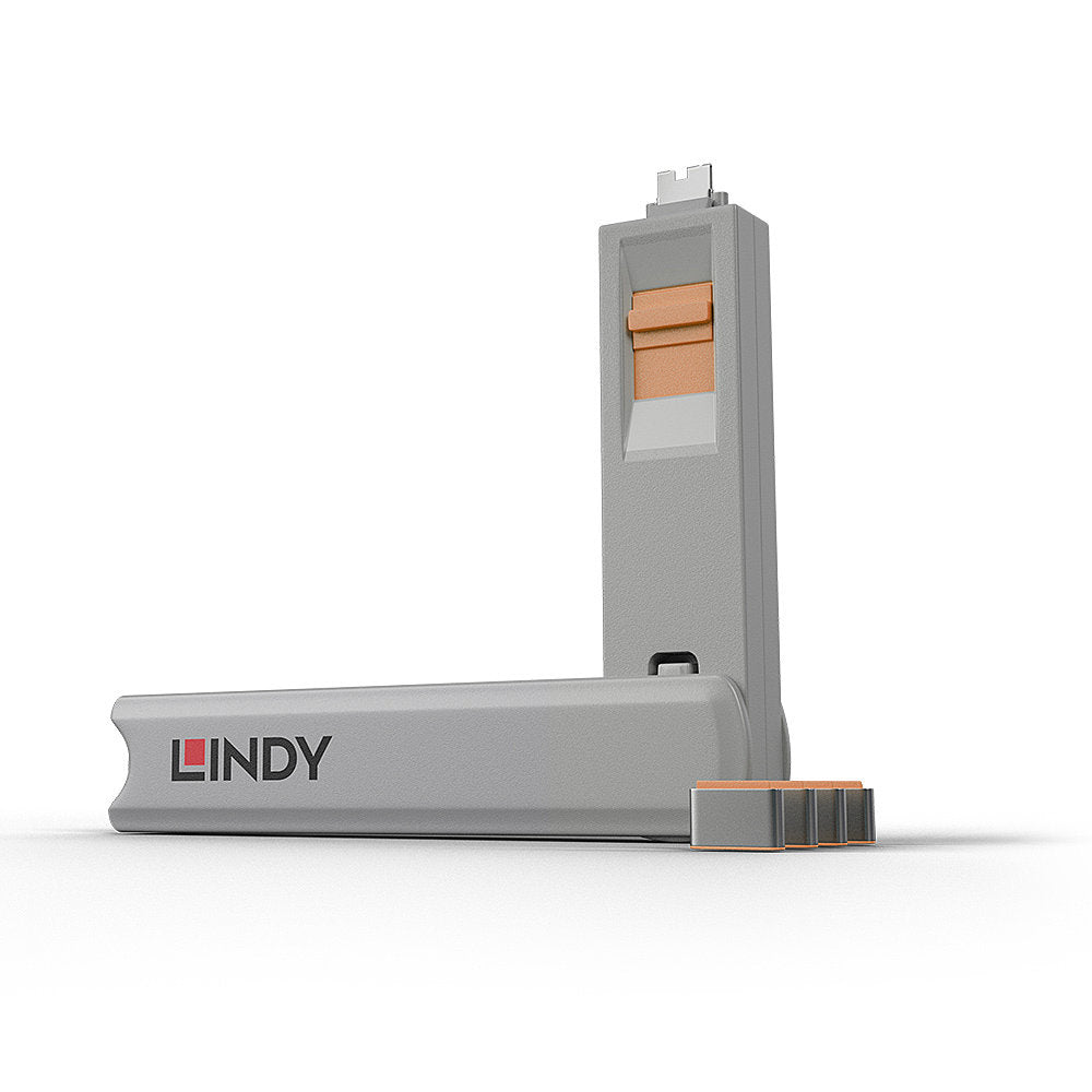 Lindy 40428 bloqueador de puerto Llave de bloqueador de puerto USB Tipo C Gris, Naranja 4 pieza(s) (2)