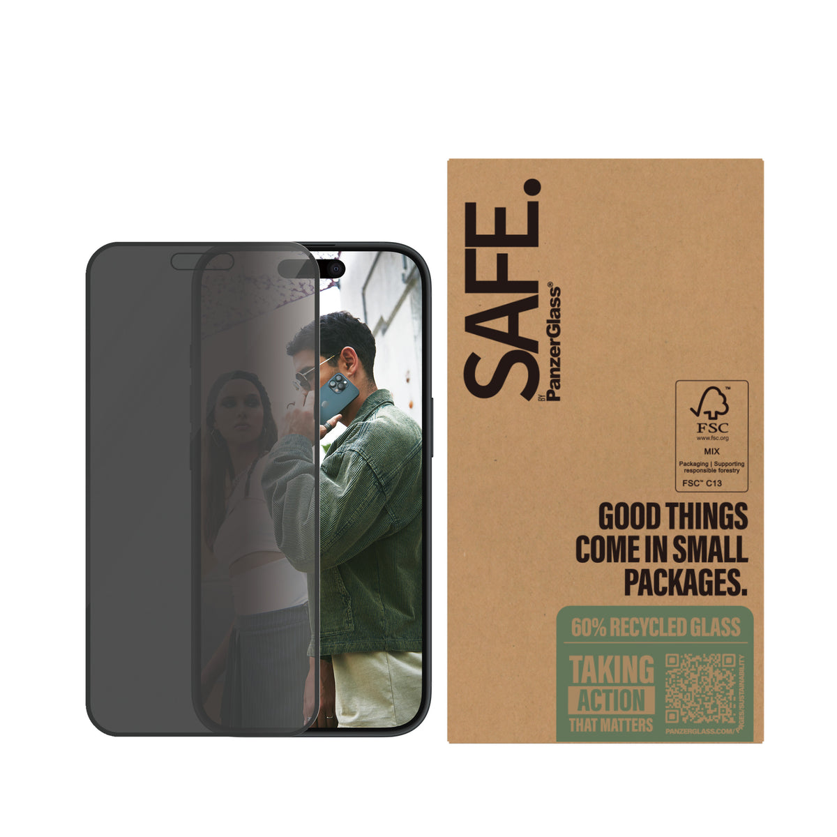 PanzerGlass SAFE. by ® 2-Way Privacy Screen Protector iPhone 16, 15 (BULKSAFEP95875)