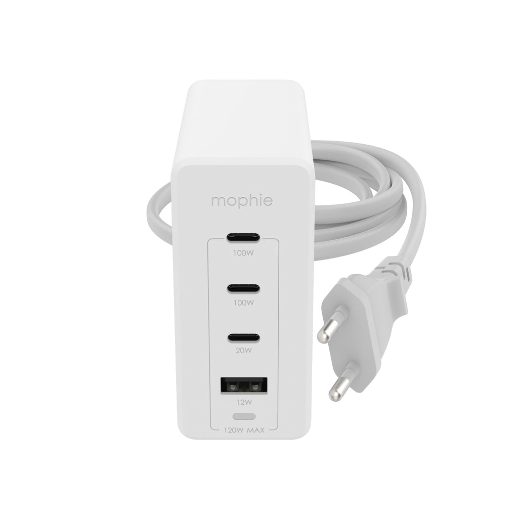 mophie 409909309 cargador de dispositivo móvil Portátil, Smartphone, Tableta Blanco Corriente alterna Carga rápida Interior