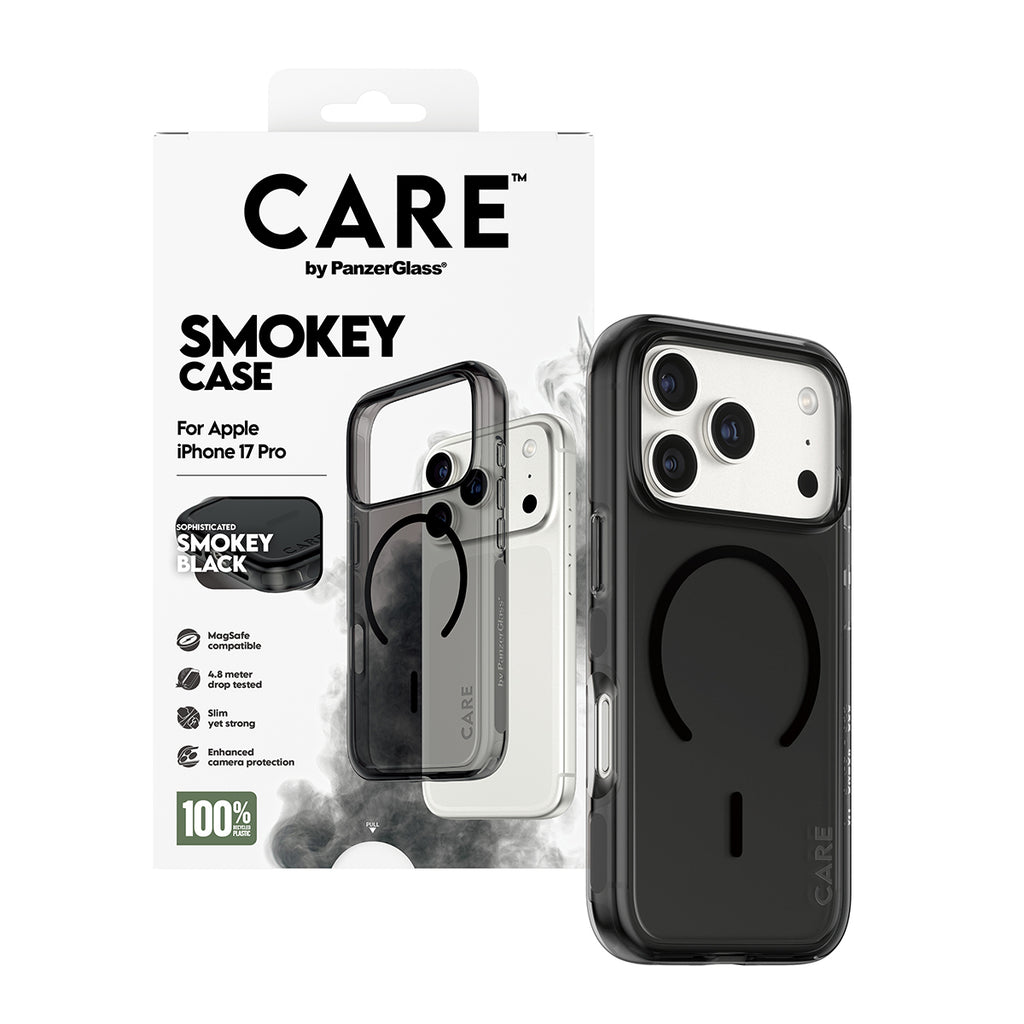 PanzerGlass CARE™ by ® Smokey Case w. Black MagSafe iPhone 17 Pro funda