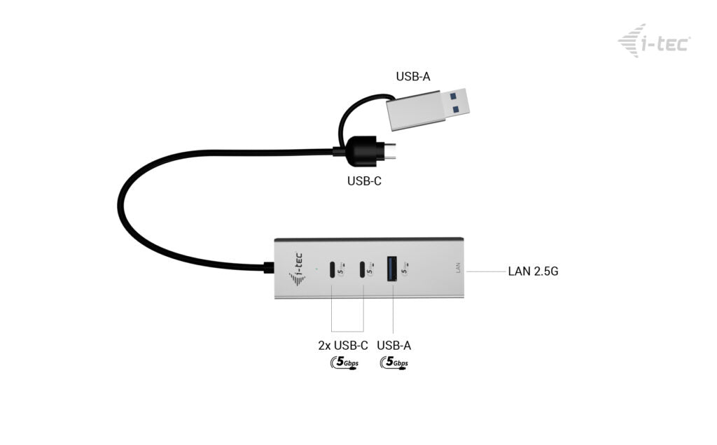 i-tec CAMETALG325HUB hub de interfaz USB 3.2 Gen 1 (3.1 Gen 1) Type-A + Type-C 5 Mbit/s Plata (4)