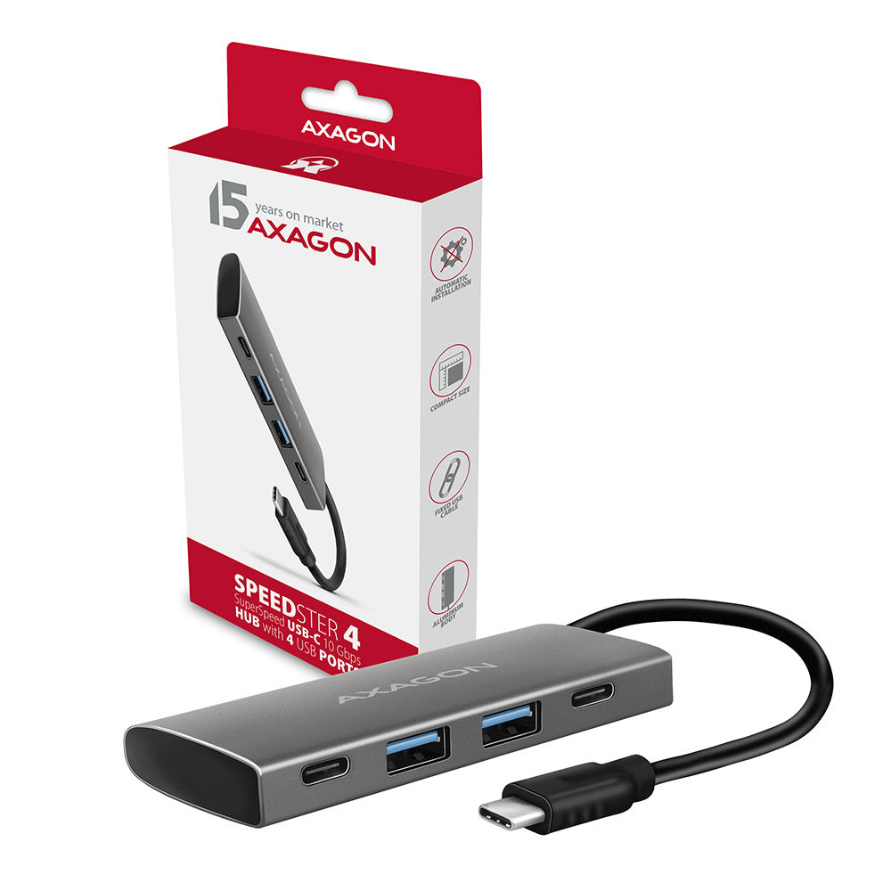 Axagon HMC-4G2 hub de interfaz USB 3.2 Gen 2 (3.1 Gen 2) Type-C 10000 Mbit/s Gris (9)