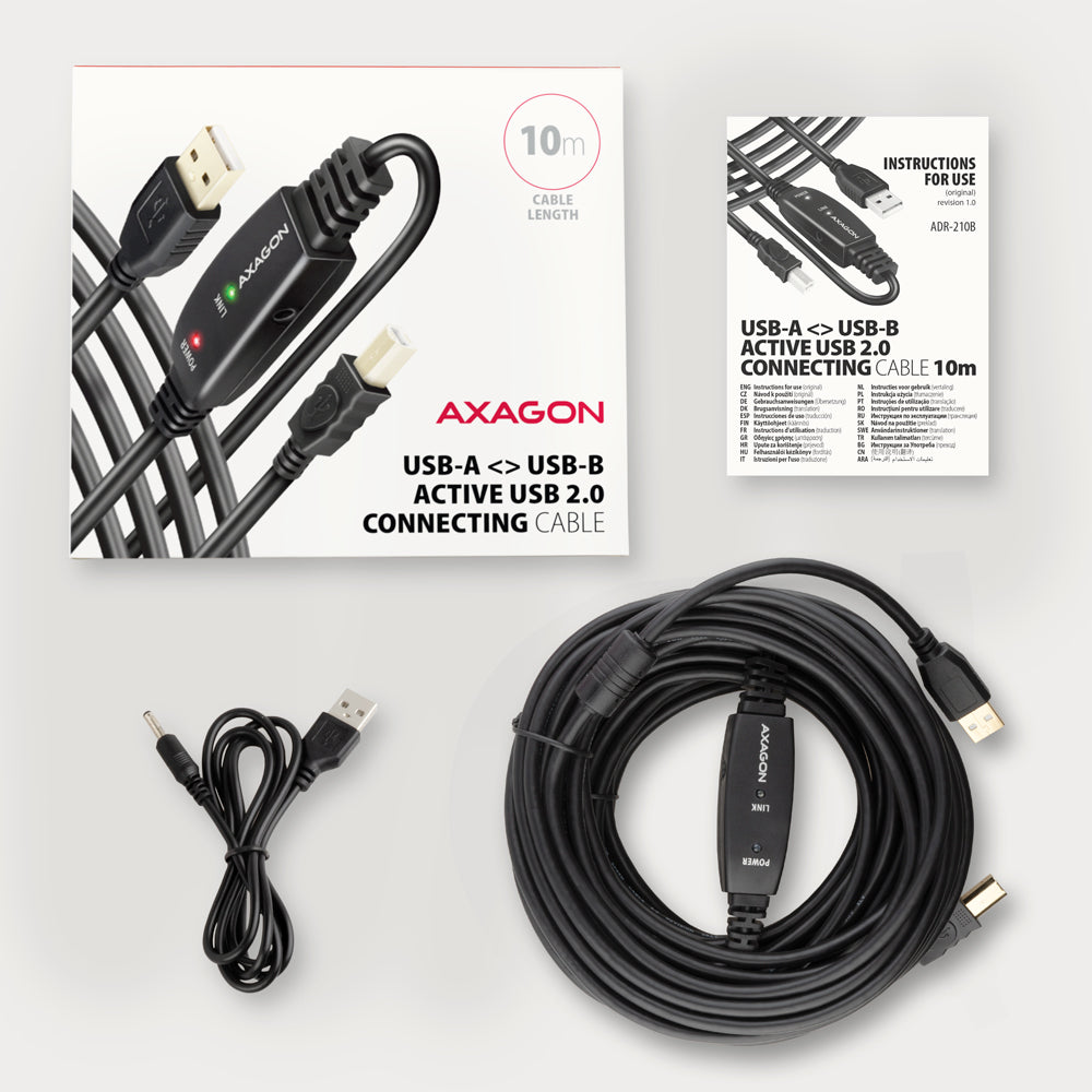 Axagon ADR-210B USB 2.0 A-M -> B-M active connecting/repeater cable 10m - Kabel - Digital/Daten cable USB USB A USB B 0,48 Gbit/s Negro (8)