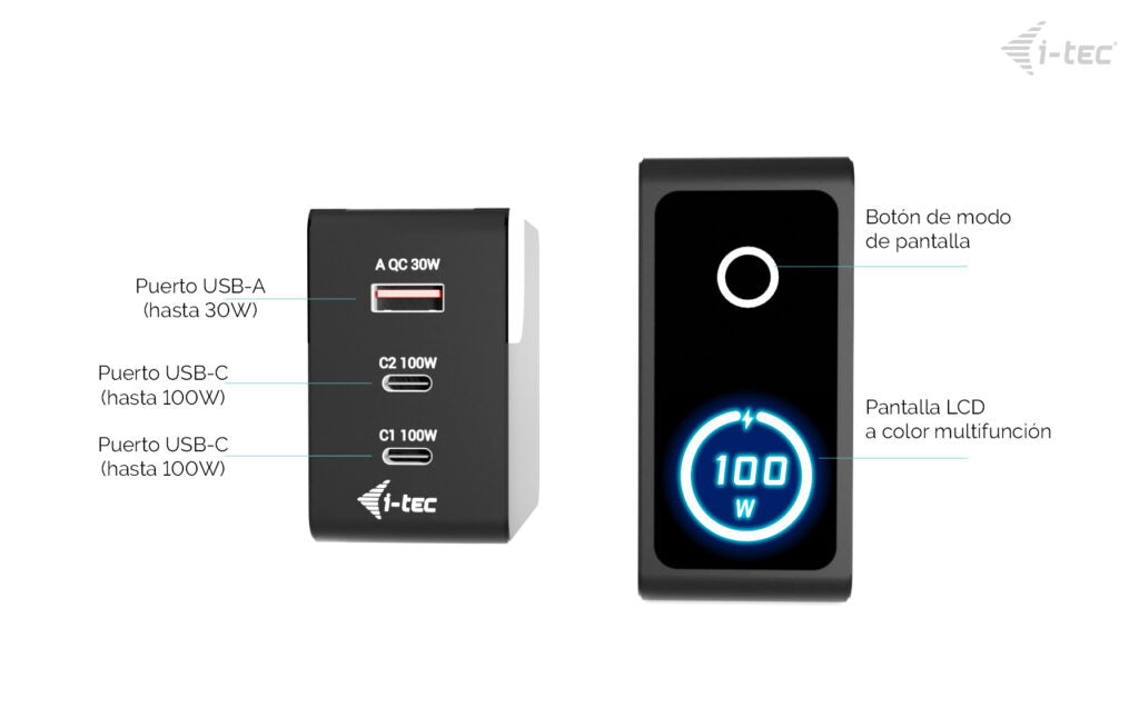 i-tec CHARGER-INTG100W cargador de dispositivo móvil Universal Negro Corriente