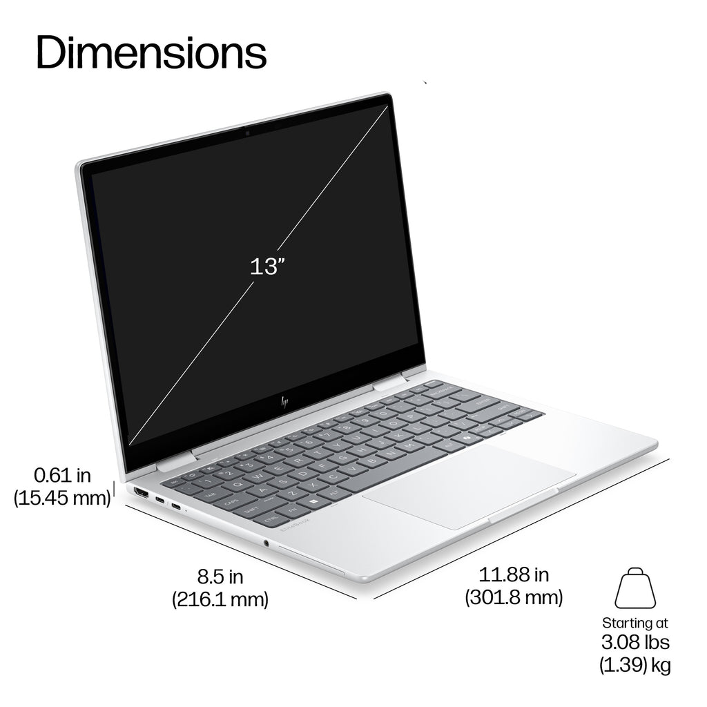 HP EB8FLG2I13AI U7 355 13 16GB/512 P Copilot+ PC Intel Core Ultra 7 Laptop 33.8 cm (13.3") Touchscreen WUXGA LPDDR5x-SDRAM 512 GB SSD Wi-Fi 7 (802.11be) Windows 11 Pro Silver (5)