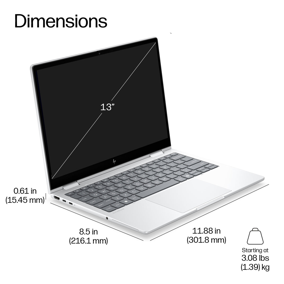 HP EB8FLG2I13AI U7 355 13 16GB/512 P Copilot+ PC Intel Core Ultra 7 Laptop 33.8 cm (13.3") Touchscreen WUXGA LPDDR5x-SDRAM 512 GB SSD Wi-Fi 7 (802.11be) Windows 11 Pro Silver (5)