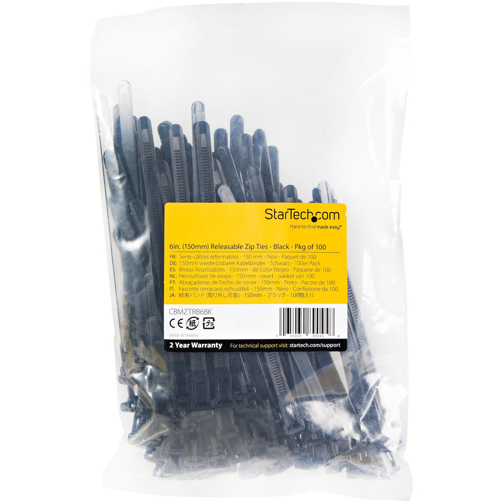 StarTech.com CBMZTRB6BK presilla Brida reutilizable Nylon, Plástico Negro 100 pieza(s) (5)