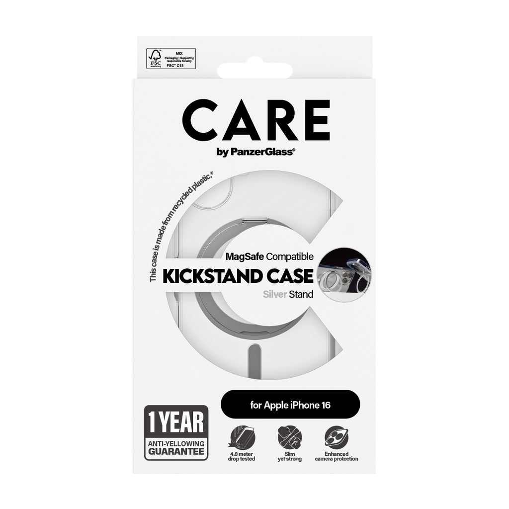 PanzerGlass CARE™ by ® Funda Transparente con Soporte Plateado y MagSafe iPhone (1325)