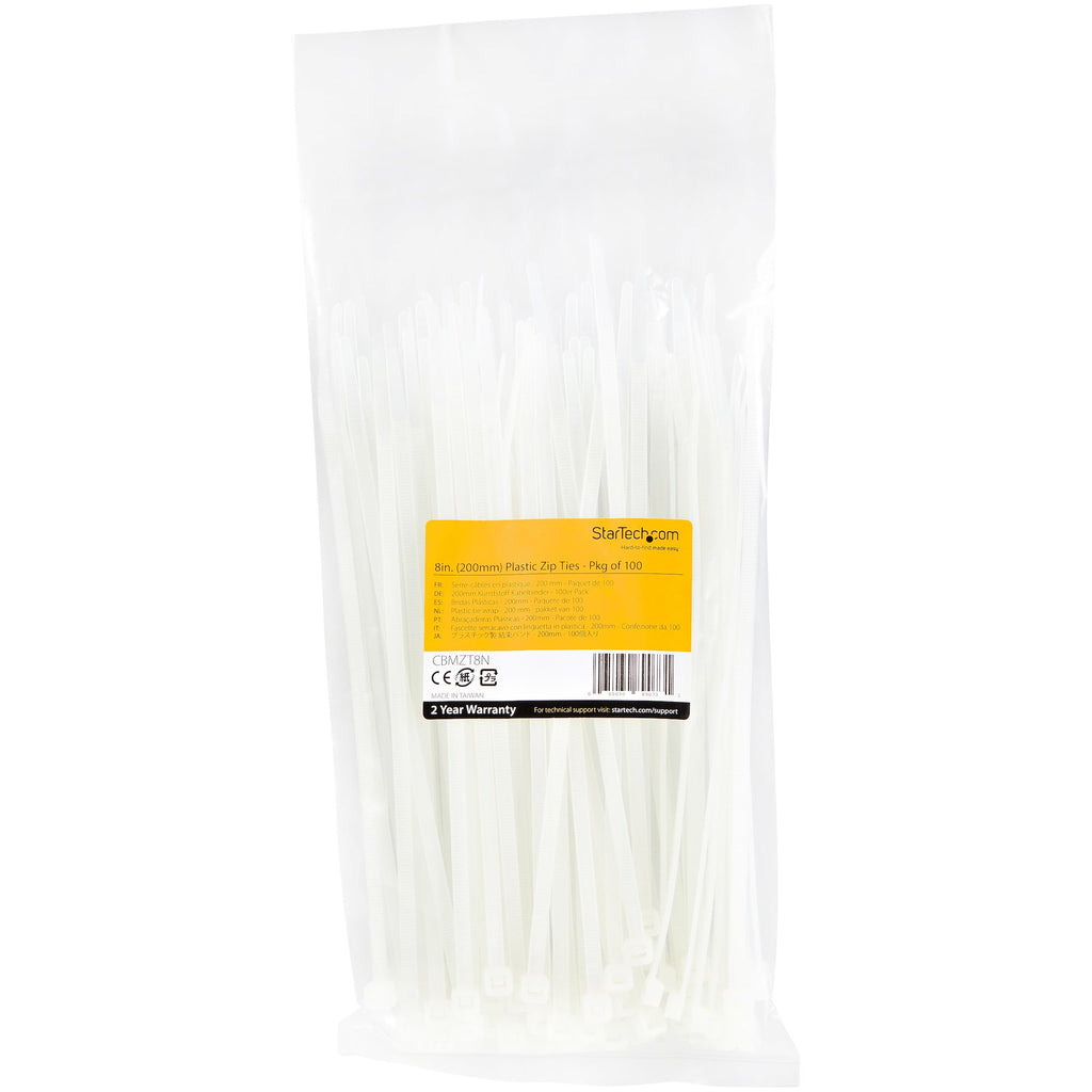 StarTech.com CBMZT8N presilla Brida reutilizable Nylon, Plástico Blanco 100 pieza(s) (6)