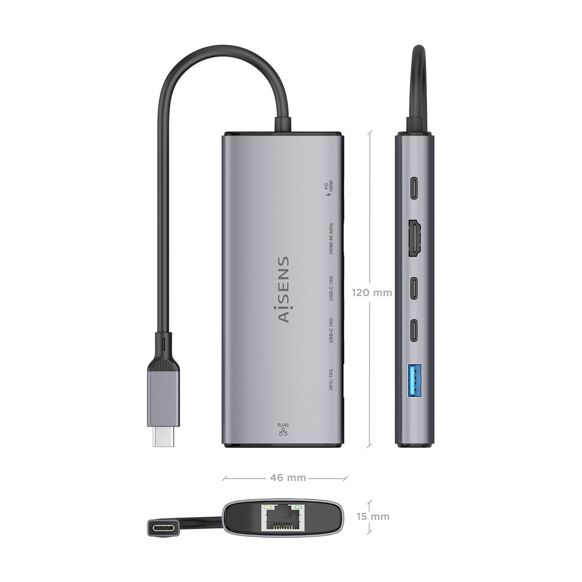AISENS ASUC-6P030-GR base para portátil y replicador de puertos Alámbrico USB 3.2 Gen 1 (3.1 Gen 1) Type-C (5)