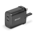 Lindy 73439 cargador de dispositivo móvil Universal Negro Corriente alterna Carga rápida Interior