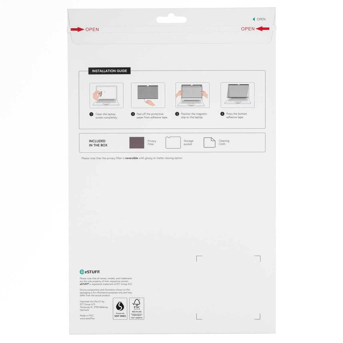 eSTUFF Magnetic Privacy Filter 13 for Apple Macbook Neo 16:10 Supports Touch Screens 33 cm (13") Portátil Filtro de privacidad para pantallas sin marco (3)