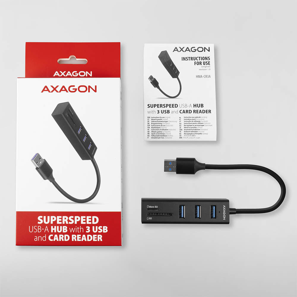 Axagon HMA-CR3A base para portátil y replicador de puertos Alámbrico USB 3.2 Gen 1 (3.1 Gen 1) Type-A Negro (6)
