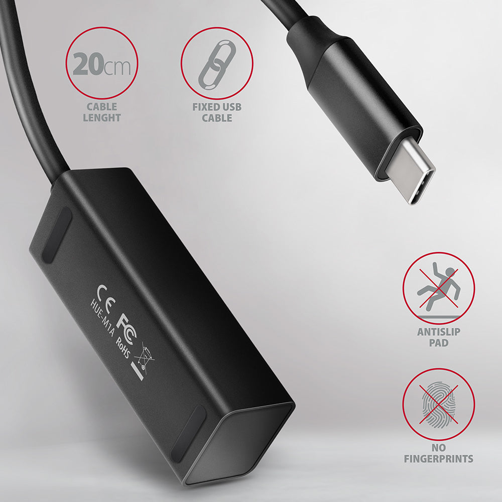 Axagon HUE-M1C hub de interfaz USB 3.2 Gen 1 (3.1 Gen 1) Type-C 5000 Mbit/s Negro (4)