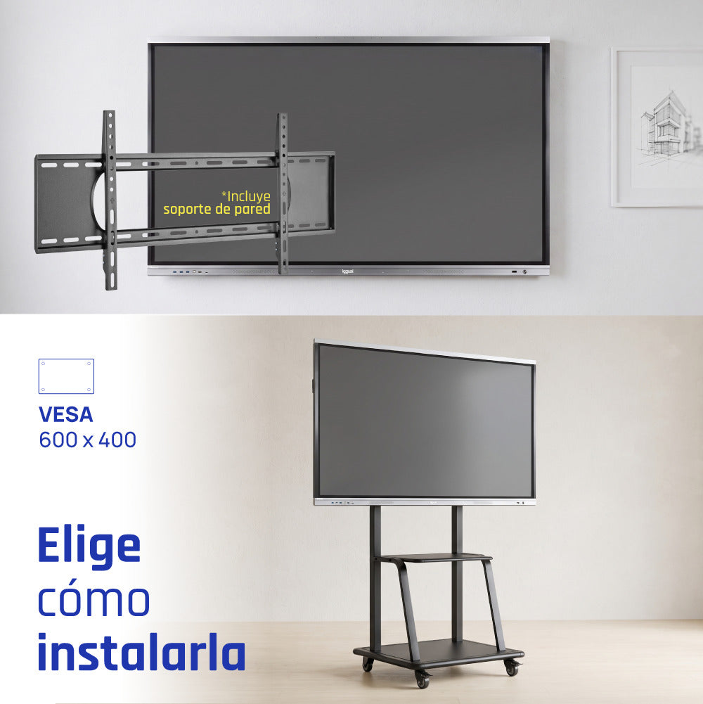 iggual Orchid 75" Panel plano interactivo 190,5 cm (75") LED Wifi 400 cd / m² 4K Ultra HD Negro Pantalla táctil Procesador incorporado Android (9)