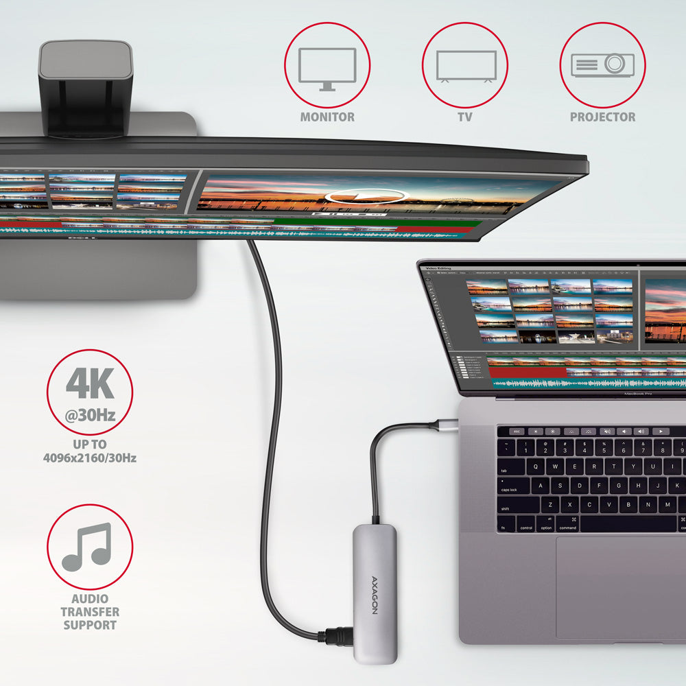 Axagon HMC-HCR3A 3x USB-A+ HDMI+ SD/microSD USB-C 3.2 Gen 1 hub 20cm Alámbrico USB 3.2 Gen 1 (3.1 Gen 1) Type-C Gris (4)