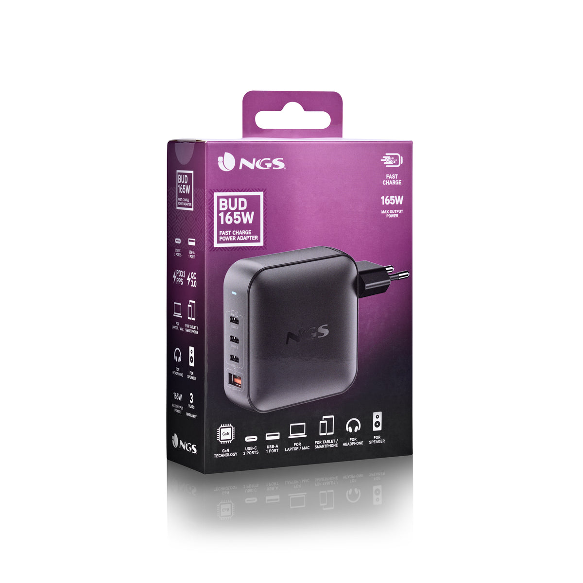 NGS BUD 165W Universal Negro Corriente alterna Carga rápida Interior (6)