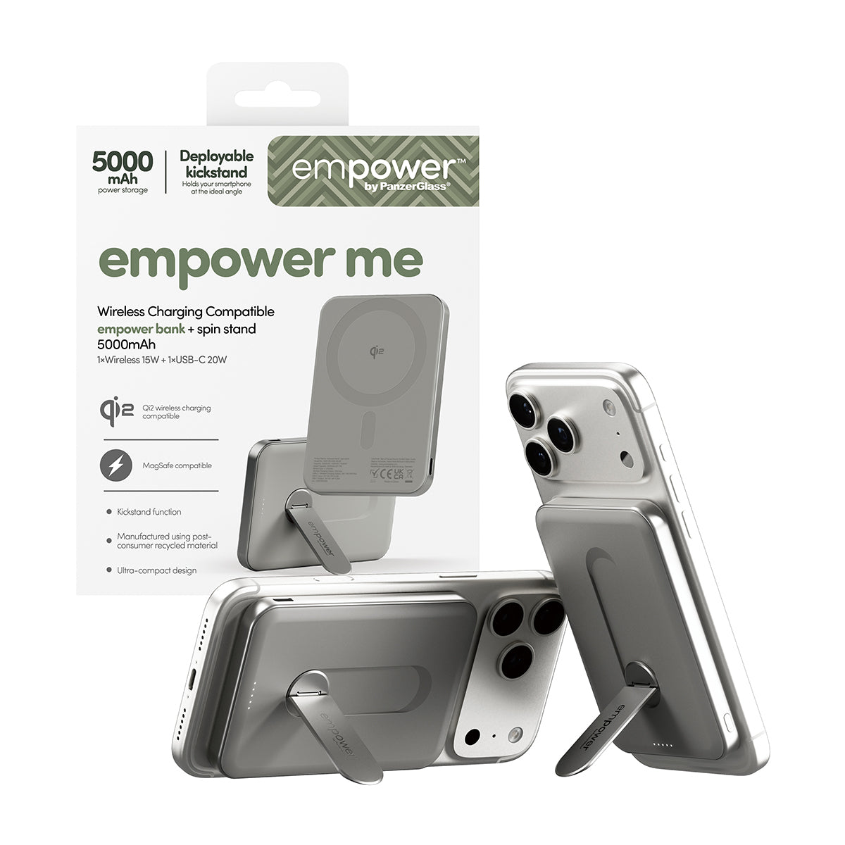 PanzerGlass empower™ by ® empower™ Bank w. Spin Stand, 5000mAh