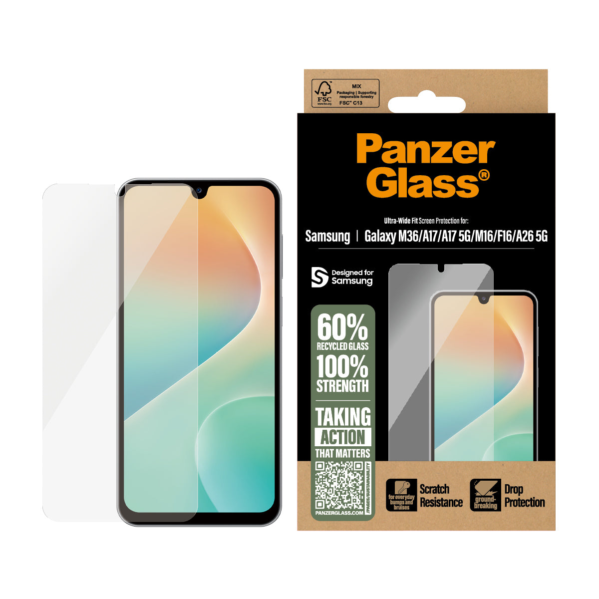 PanzerGlass ® Screen Protector Samsung Galaxy M17 5G | M36 | A17 | A17 5G | M16 | F16 | A26 5G | Ultra-Wide Fit Protector de pantalla 1 pieza(s) (2)