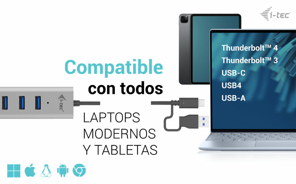 i-tec C31HUBMETAL703 hub de interfaz USB 3.2 Gen 1 (3.1 Gen 1) Type-C 5000 Mbit/s Gris (4)