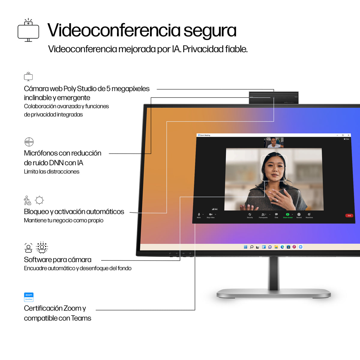 HP Series 5 Pro 27 inch QHD USB-C Conferencing Monitor - 527pm pantalla para PC 68,6 cm (27") 2560 x 1440 Pixeles Quad HD LCD Negro (7)
