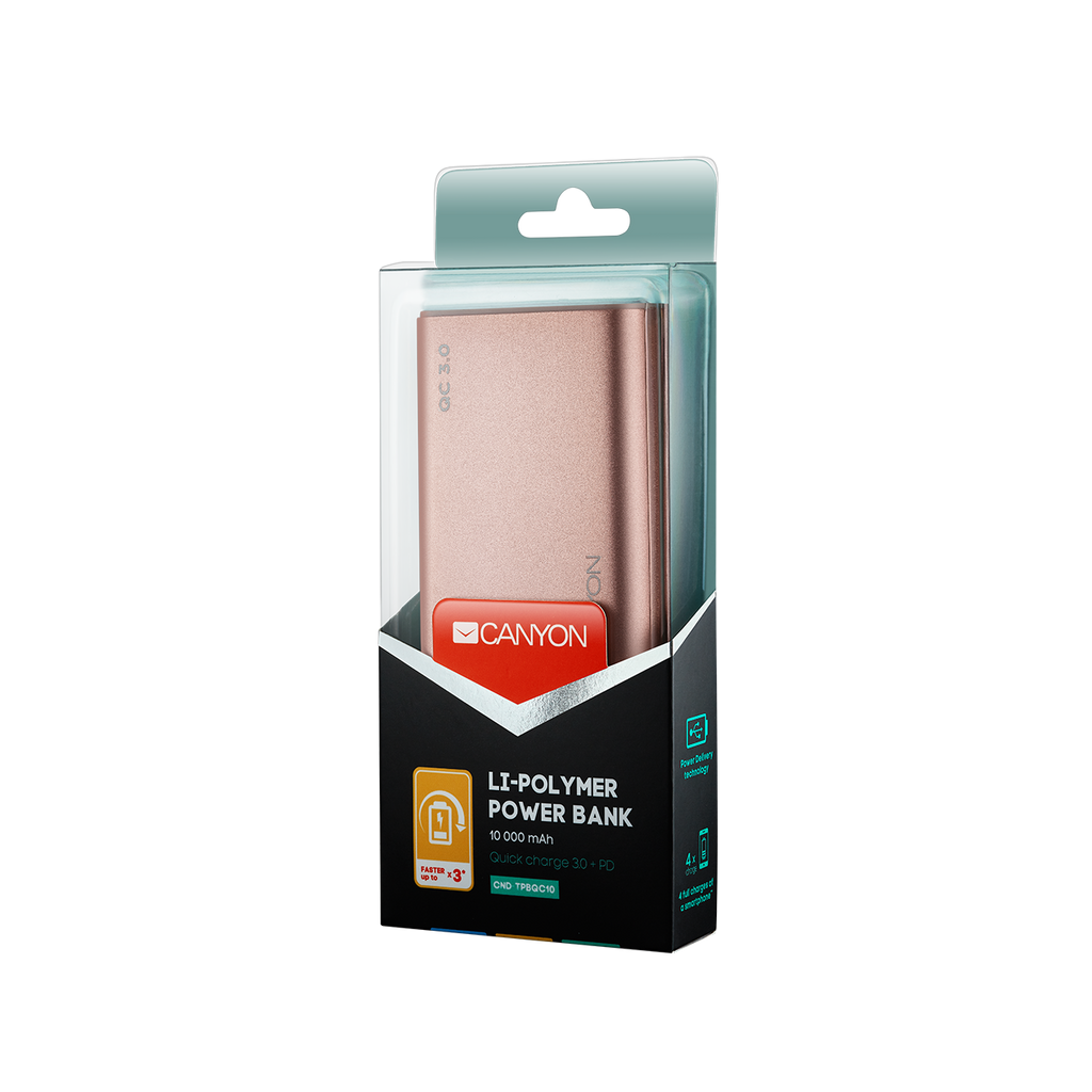 Canyon CND-TPBQC10RG batería externa Polímero de litio 10000mAh Oro rosa