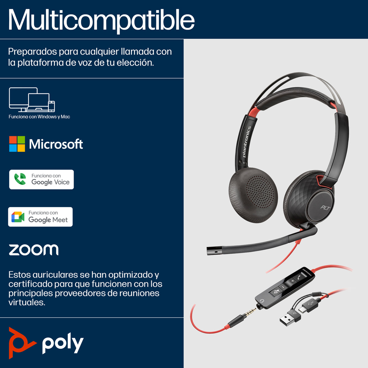HP Poly Blackwire 5220 Stereo USB-C Headset +3.5mm Plug +USB-C/A Adapter Alámbrico Diadema Business/Everyday USB Tipo C Negro (5)