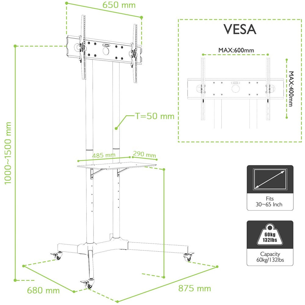 Techly ICA-TR6 soporte para TV 165,1 cm (65") Negro (3)