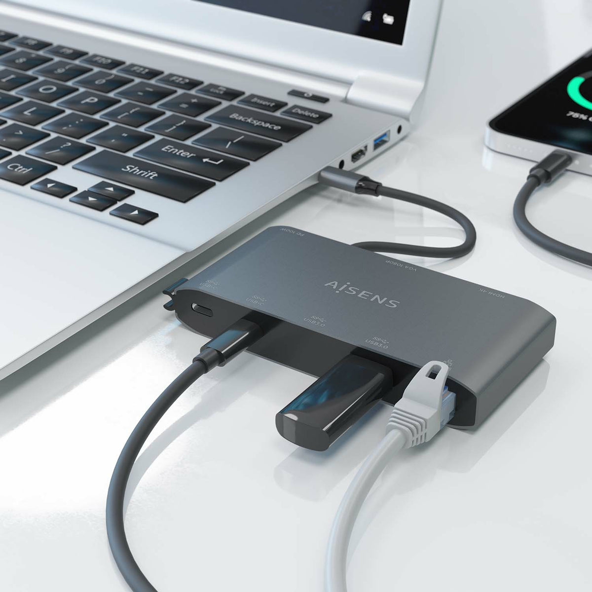 AISENS ASUC-8P010-GR base para portátil y replicador de puertos Alámbrico USB 3.2 Gen 1 (3.1 Gen 1) Type-C (6)