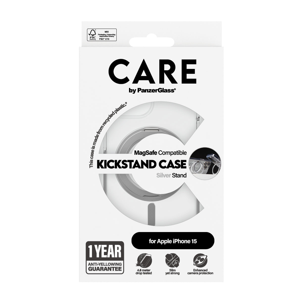 PanzerGlass CARE™ by ® Case Transparent w. Silver Kickstand & MagSafe iPhone 15 funda para teléfono móvil 15,5 cm (6.1") Transparente (3)