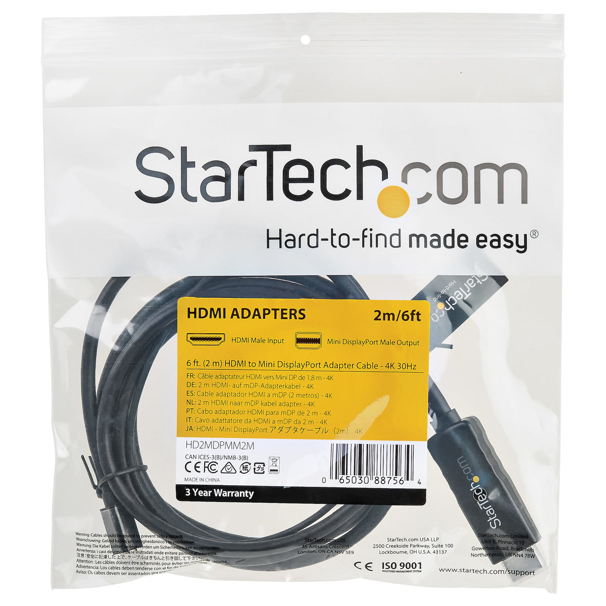 StarTech.com HD2MDPMM2M adaptador de cable de vídeo HDMI tipo A (Estándar) Negro (7)
