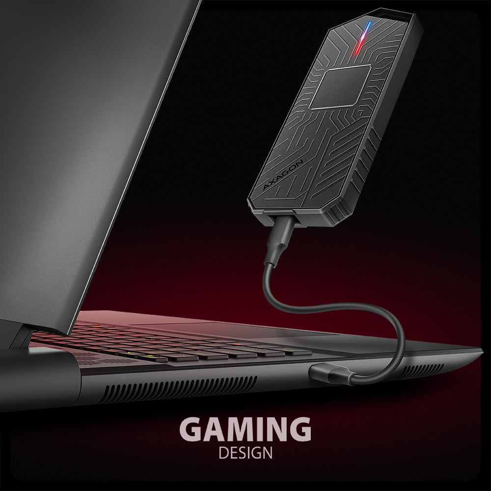 Axagon EEM2-GAM, USB-C 10Gbps - NVMe & SATA SSD GAME M.2 box, bezšroubkový Caja externa para unidad de estado sólido (SSD) Negro (3)